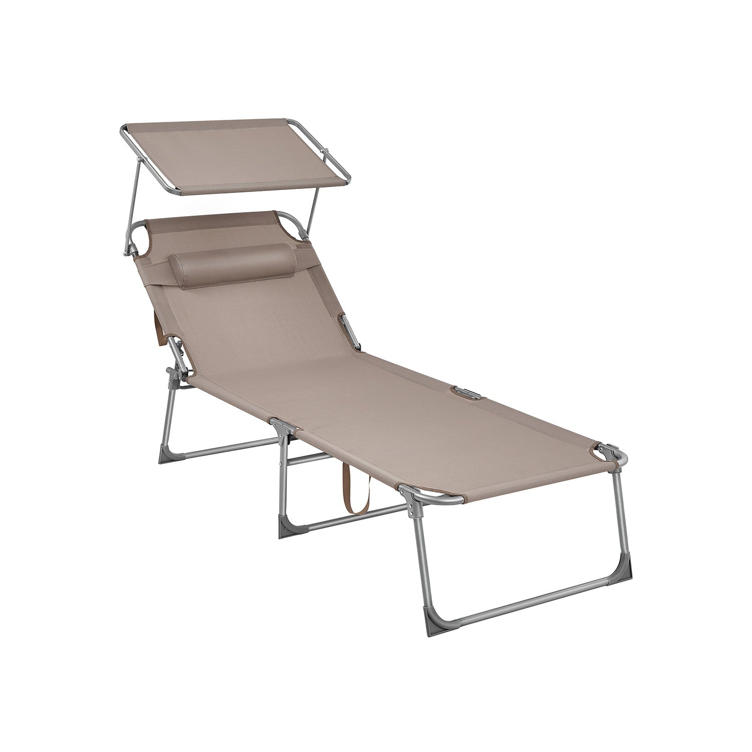 Folding Sun Lounger - Fabric - Misty Blue - Adjustable Backrest with Sunshade