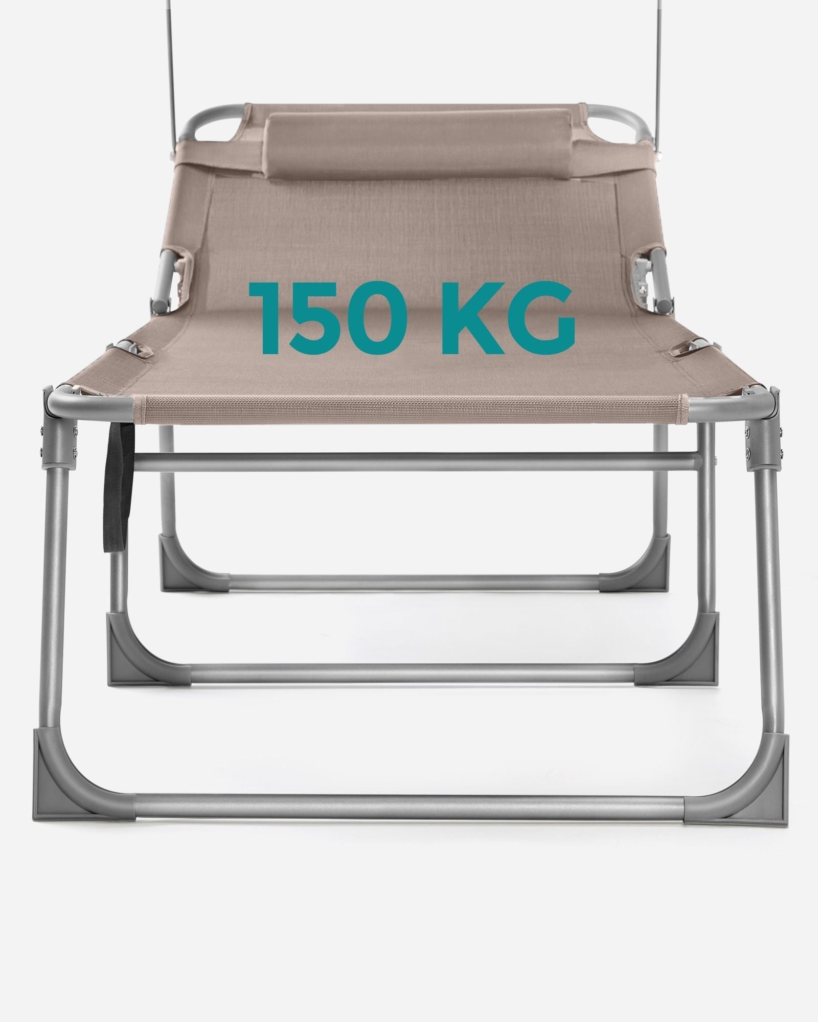 Large Reclining Sun Chair - Fabric - Grey - Adjustable Backrest with Sunshade Headrest