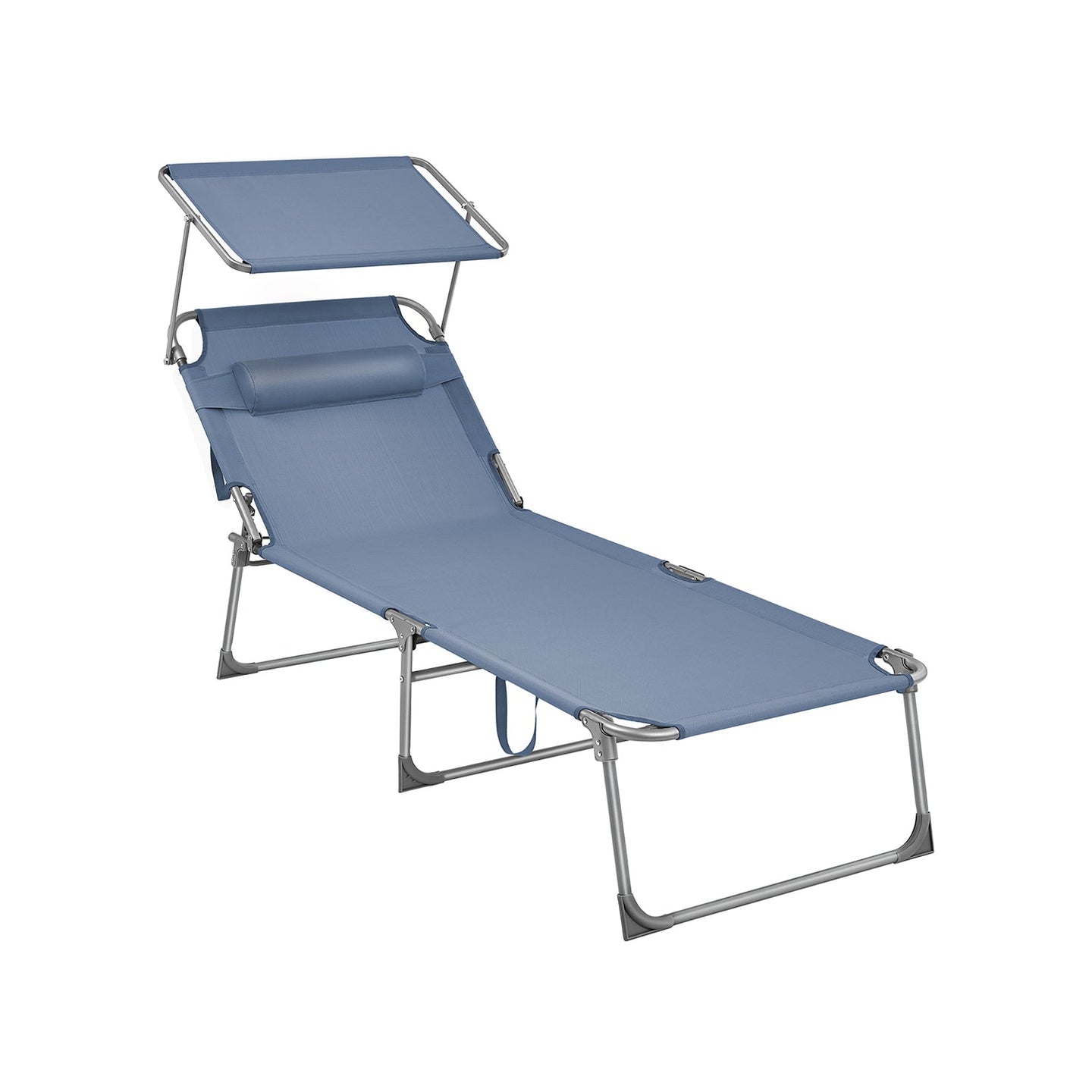 Folding Sun Lounger - Fabric - Misty Blue - Adjustable Backrest with Sunshade