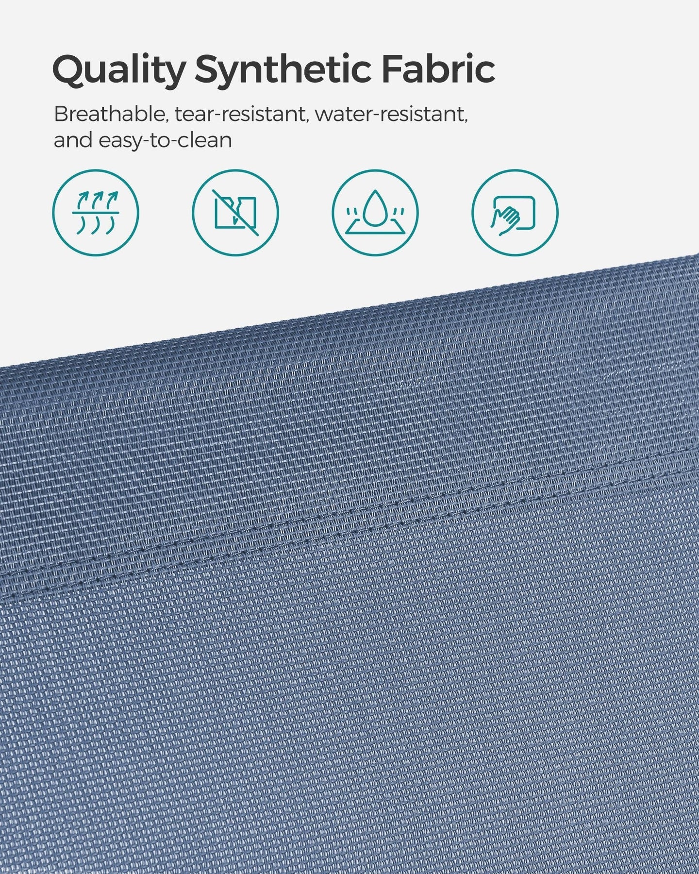 Folding Sun Lounger - Fabric - Misty Blue - Adjustable Backrest with Sunshade