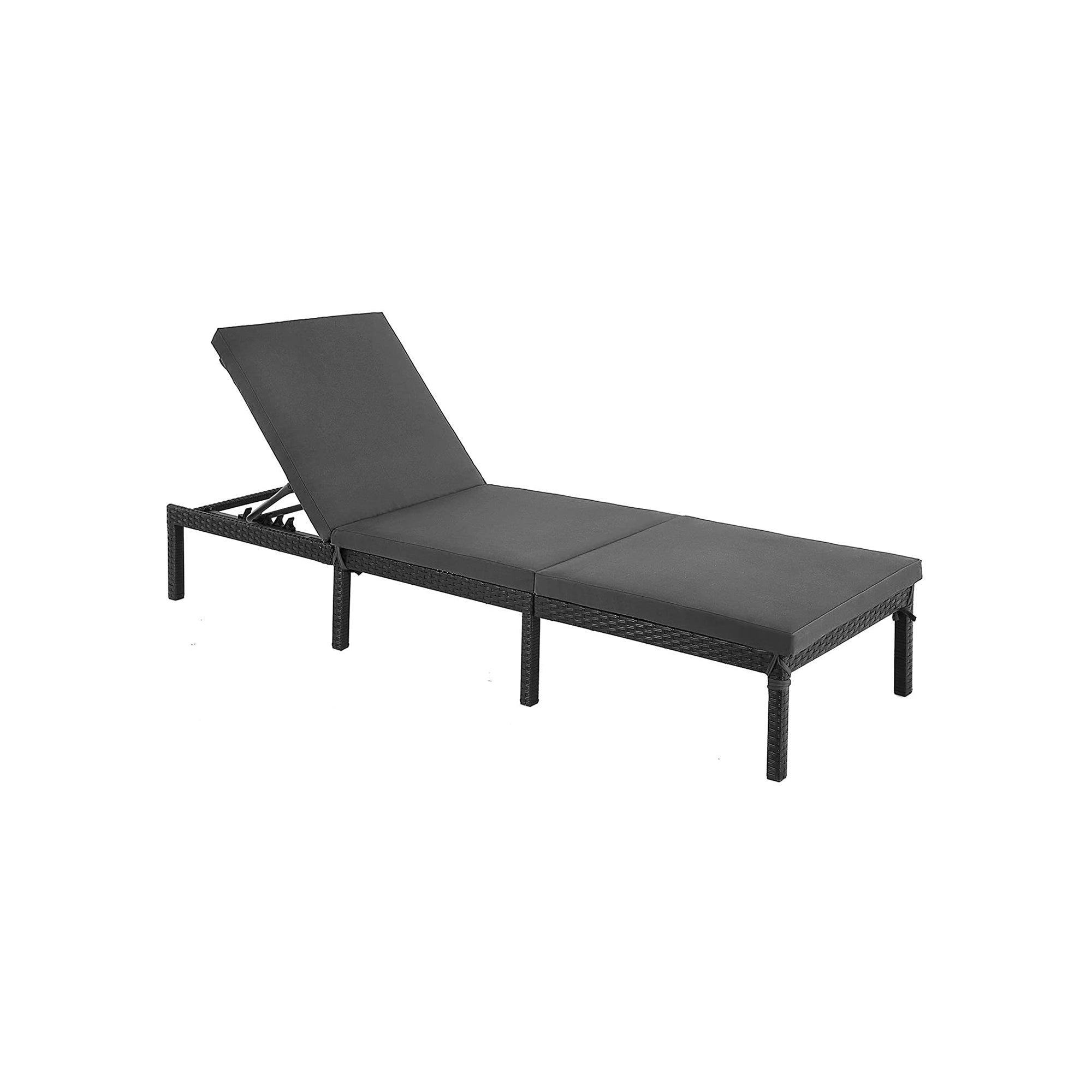 Sun Lounger - Rattan-Like - Smoky Grey and Black - Reclining Backrest with Thick Mattress