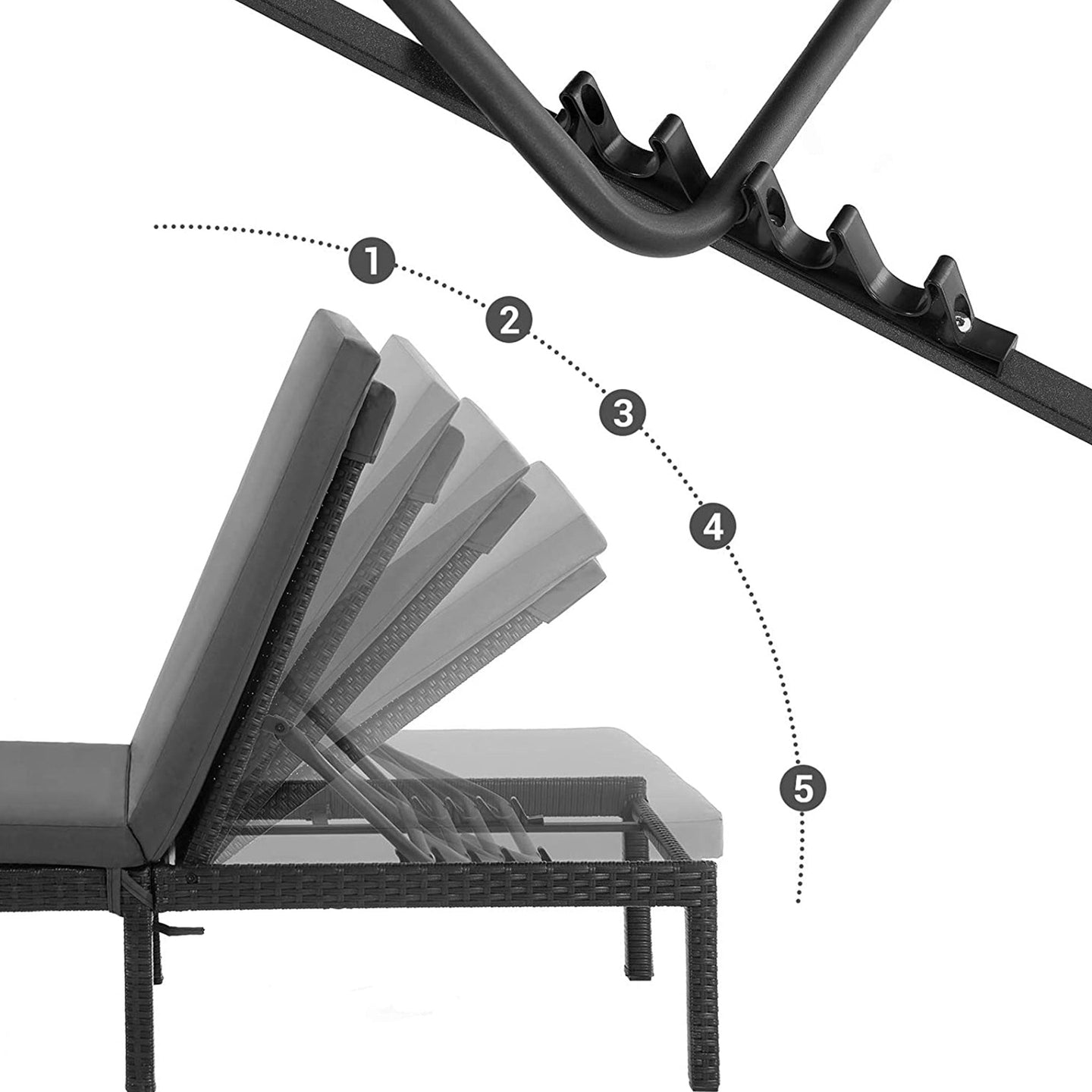 Sun Lounger - Rattan-Like - Smoky Grey and Black - Reclining Backrest with Thick Mattress
