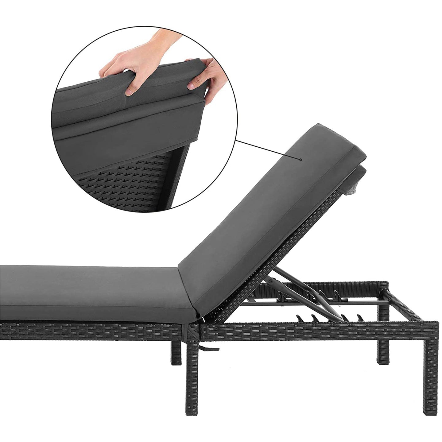 Sun Lounger - Rattan-Like - Smoky Grey and Black - Reclining Backrest with Thick Mattress