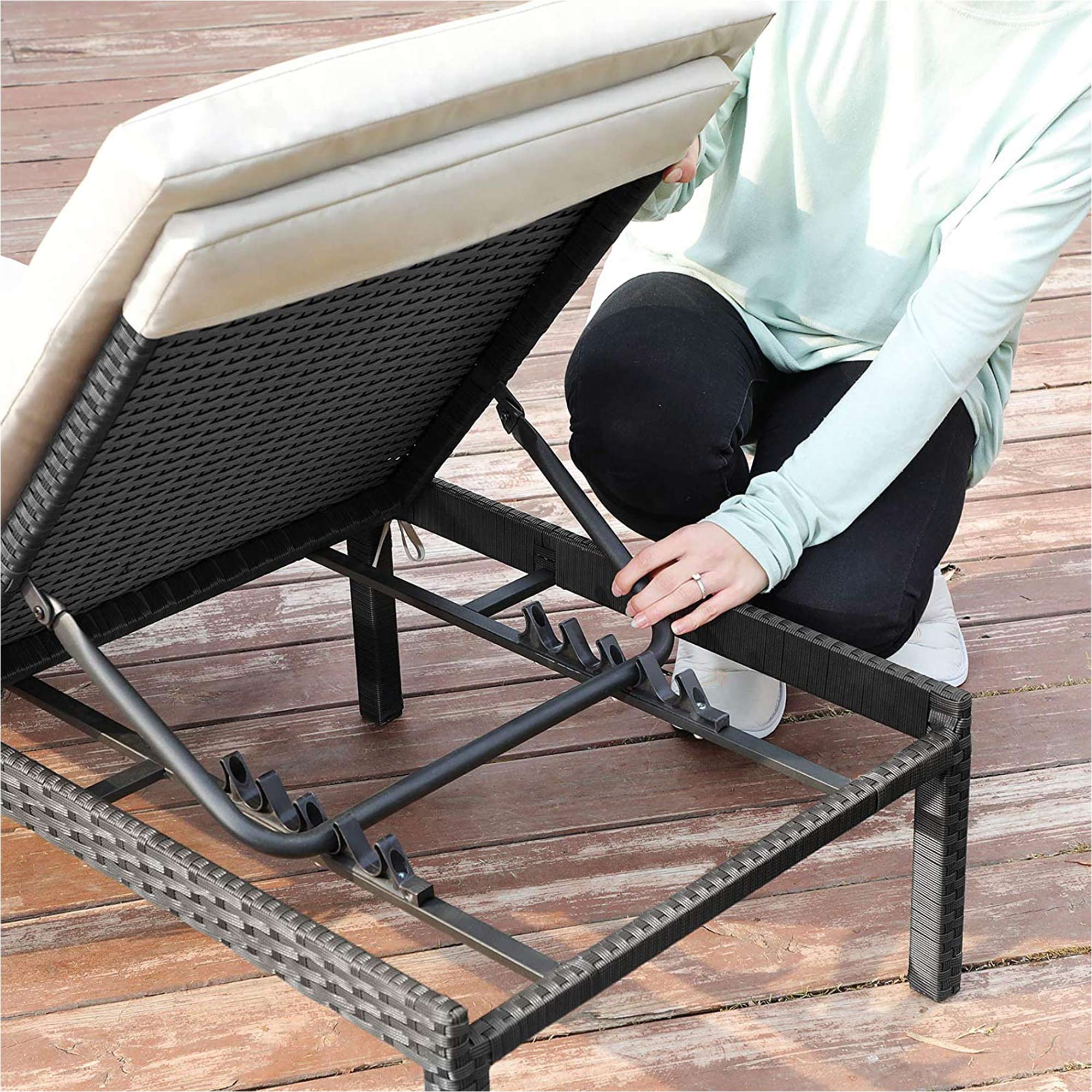 Sunbed - Rattan-Like Surface - Smoky Grey and Black - Reclining Backrest with 5 cm Thick Mattress