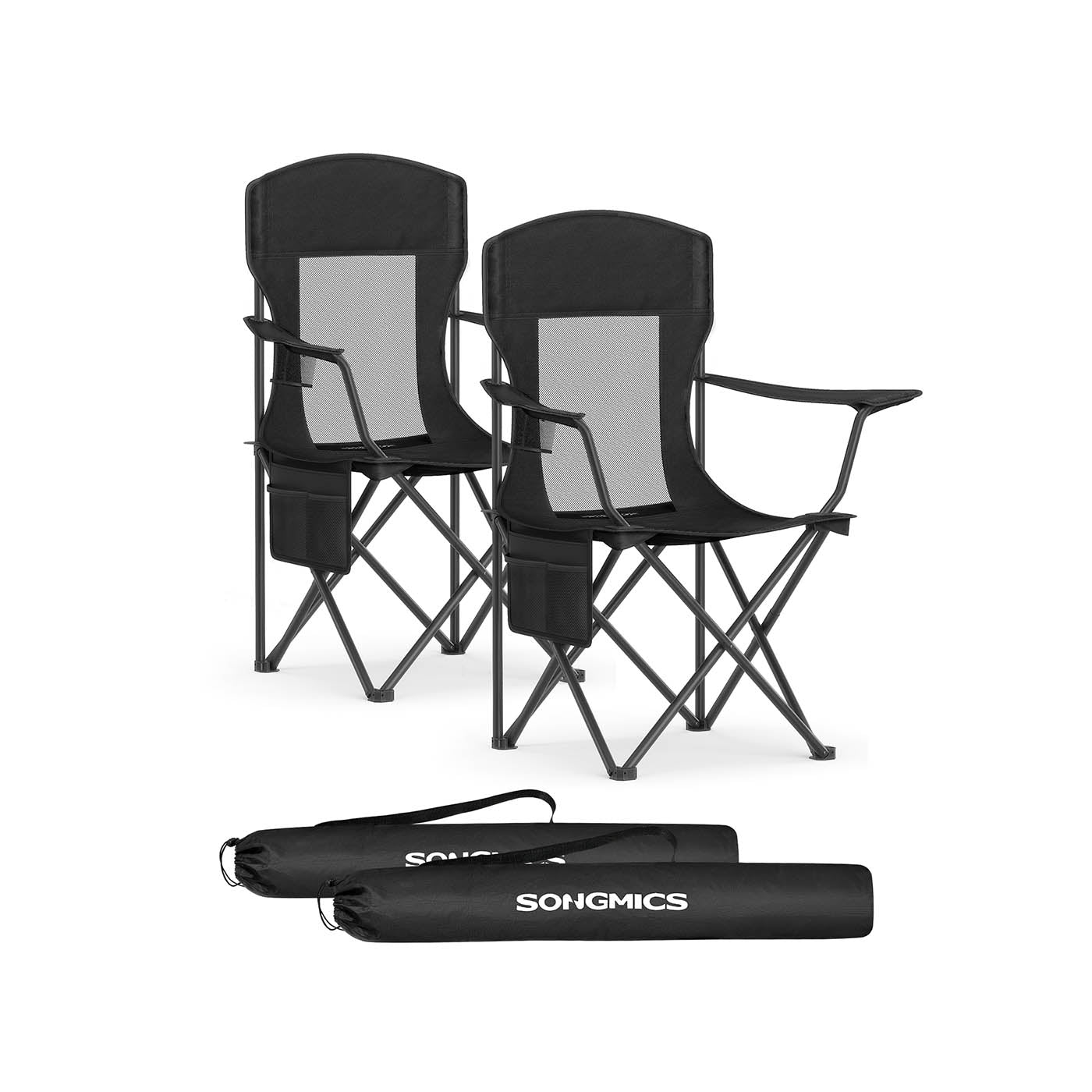 Camping Chairs Set of 2 - Fabric - Ink Black - High Backrest