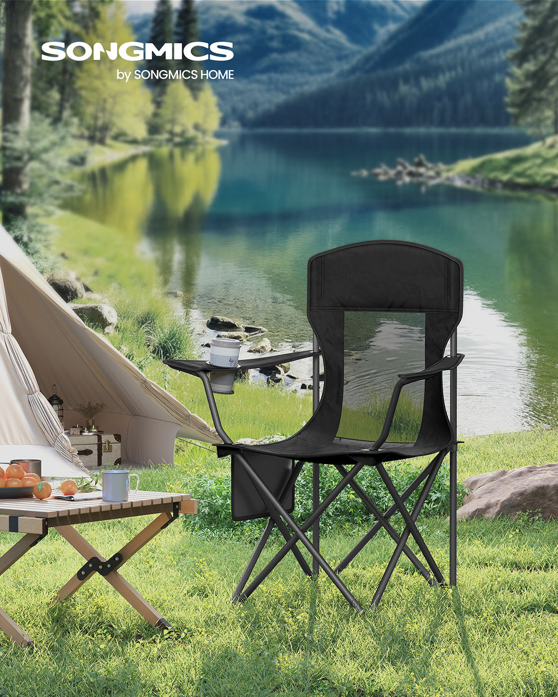 Camping Chairs Set of 2 - Fabric - Ink Black - High Backrest
