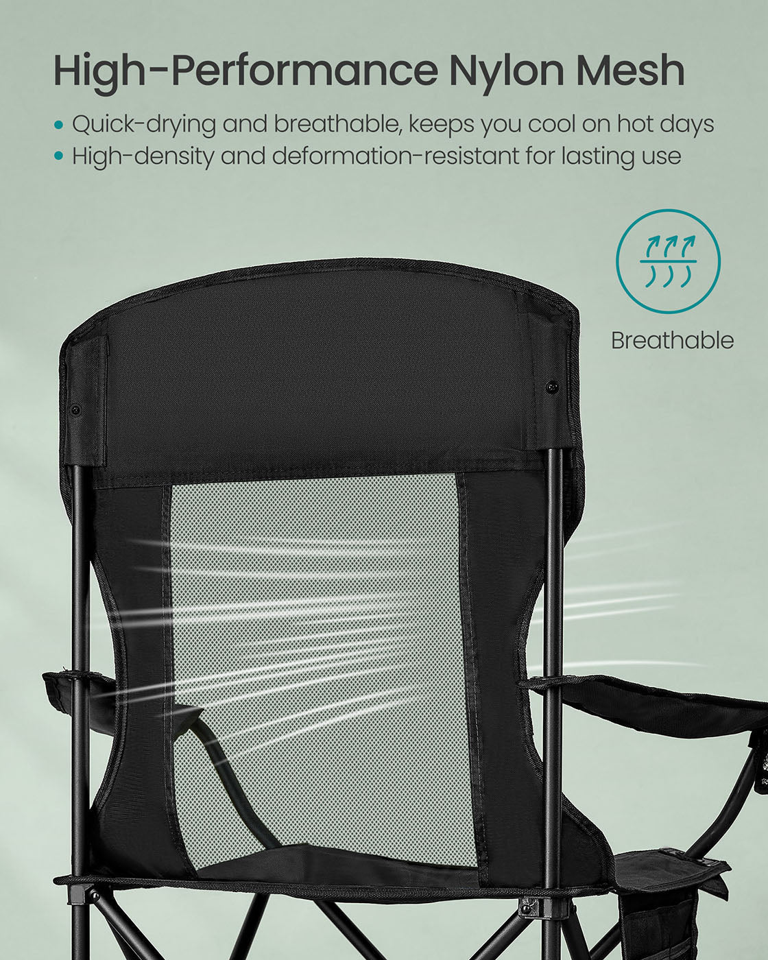Camping Chairs Set of 2 - Fabric - Ink Black - High Backrest
