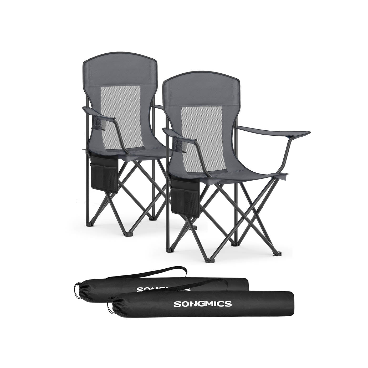 Camping Chairs Set of 2 - Fabric - Slate Grey - High Backrest