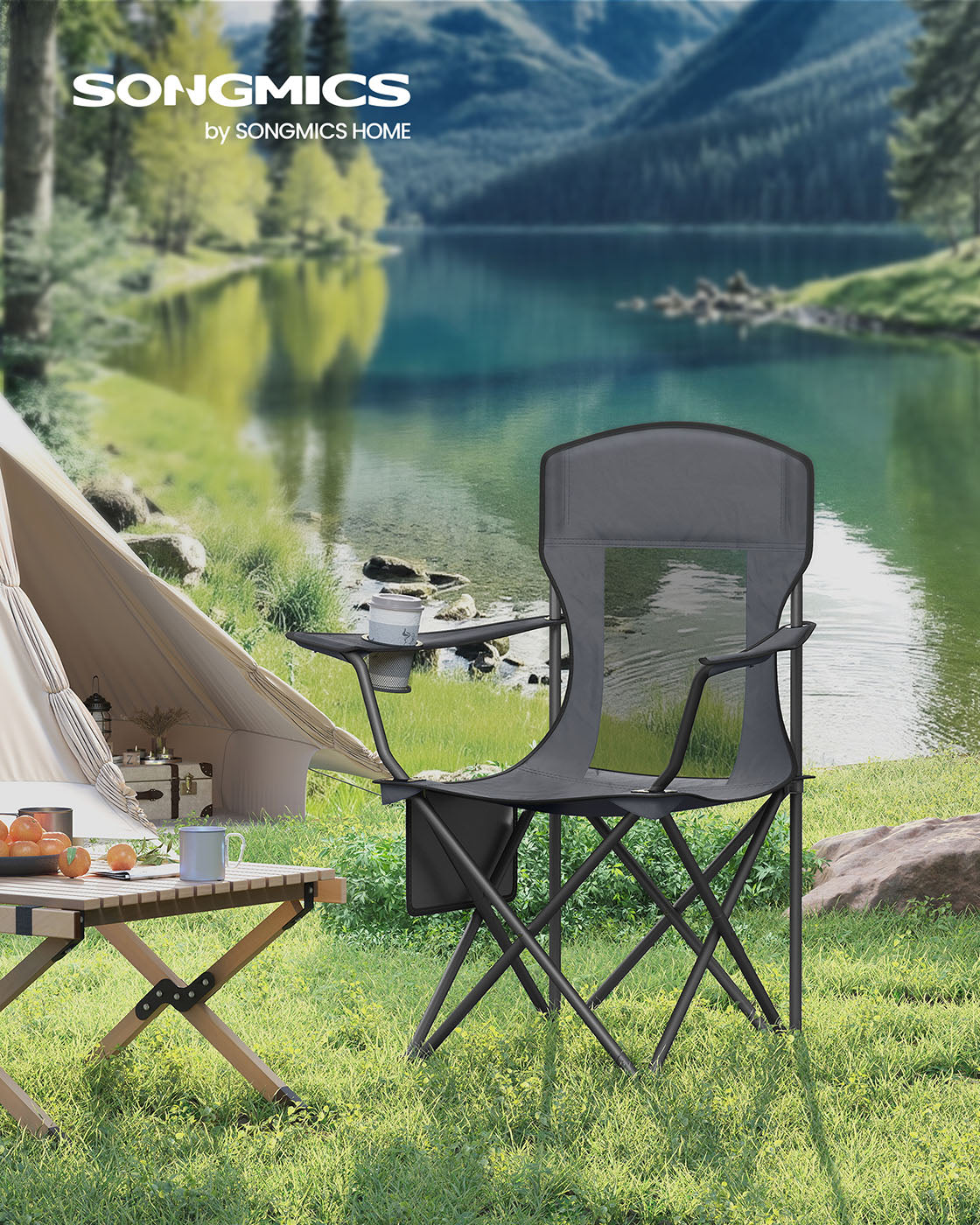 Camping Chairs Set of 2 - Fabric - Slate Grey - High Backrest