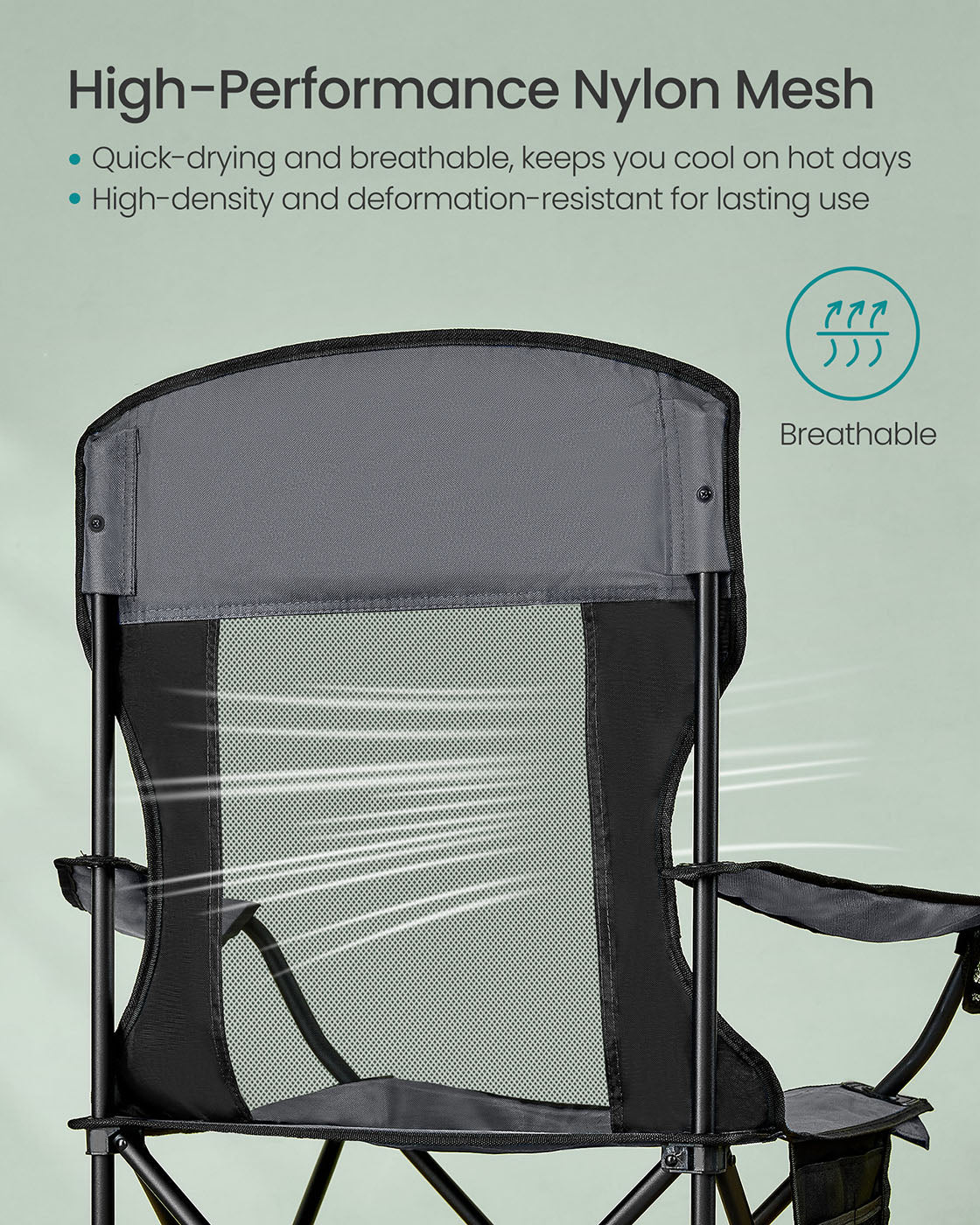 Camping Chairs Set of 2 - Fabric - Slate Grey - High Backrest