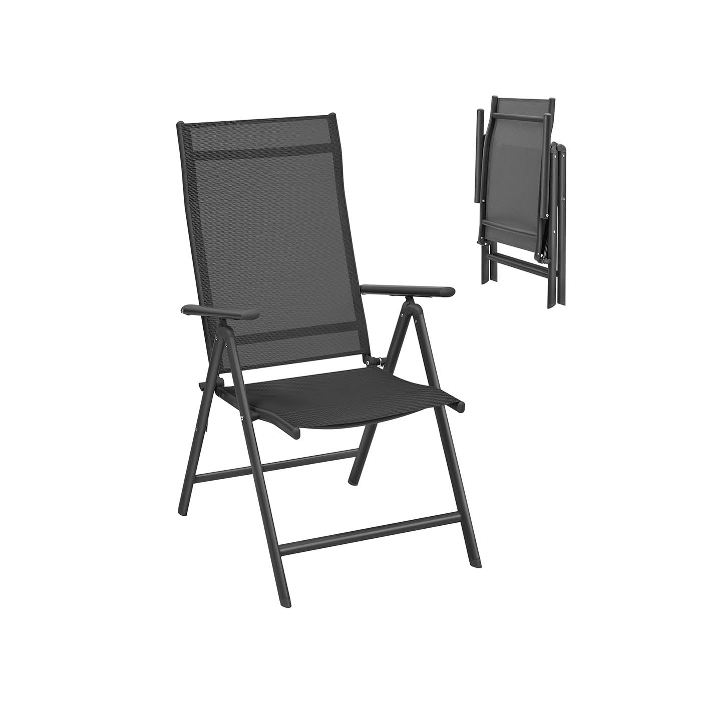 Folding Garden Chair - Durable Aluminum - Grey - 8-Angle Reclining Backrest