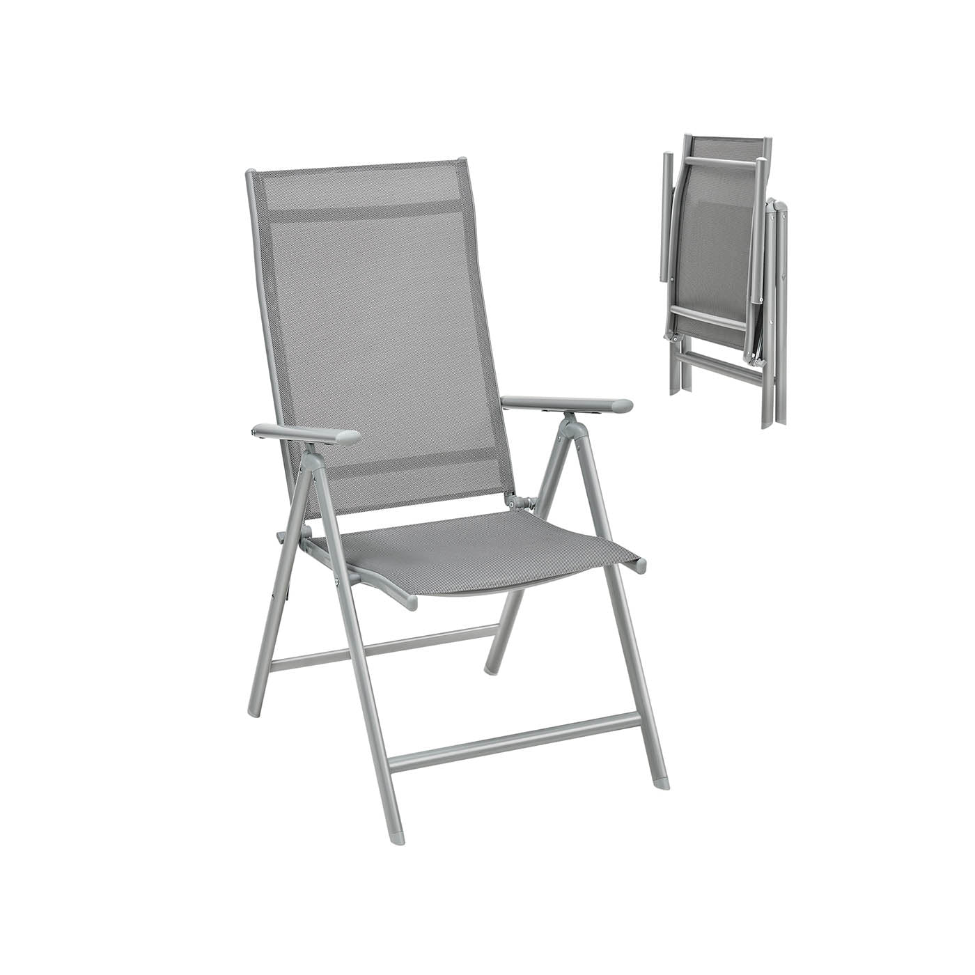 Folding Garden Chair - Aluminum - Grey - 8-Angle Reclining Backrest