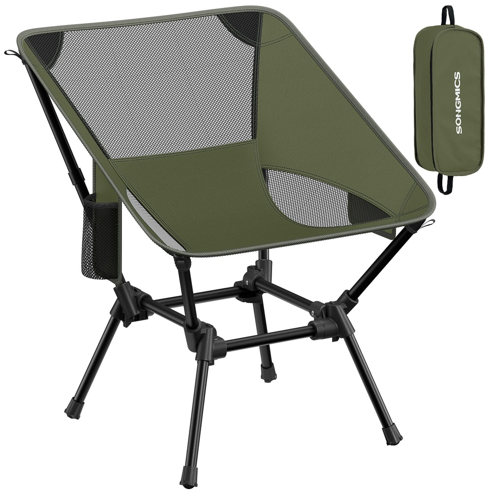 Camping Chair Supports 2 Storage Pockets - Plastic and Steel - Green