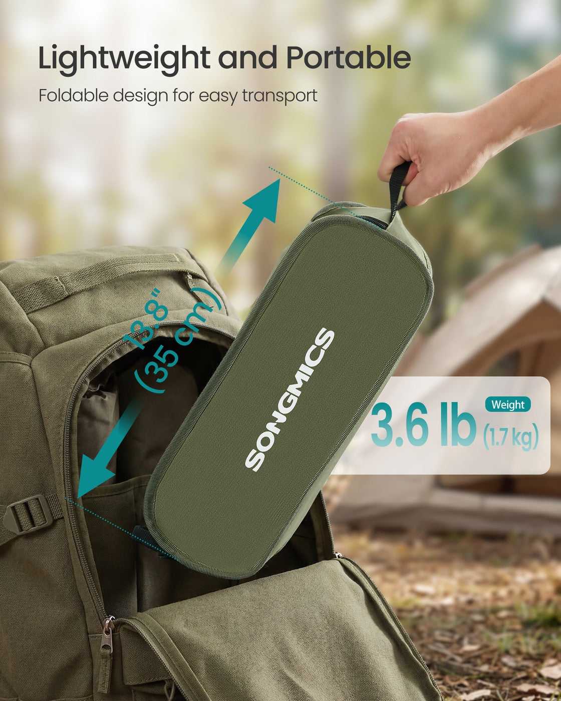 Camping Chair Supports 2 Storage Pockets - Plastic and Steel - Green