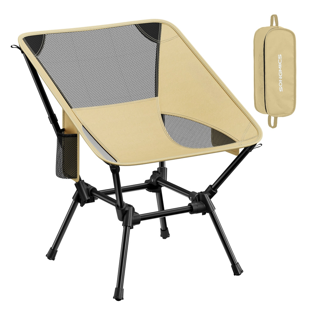 Camping Chair Supports 2 Storage Pockets - Steel - Brown