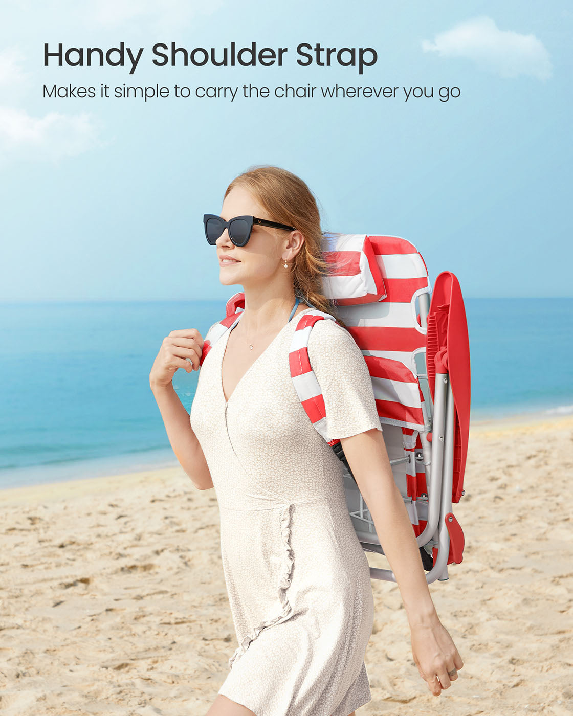 Folding Camping Chair - Aluminium - Red and White - Portable with Pillow and Reclinable Feature