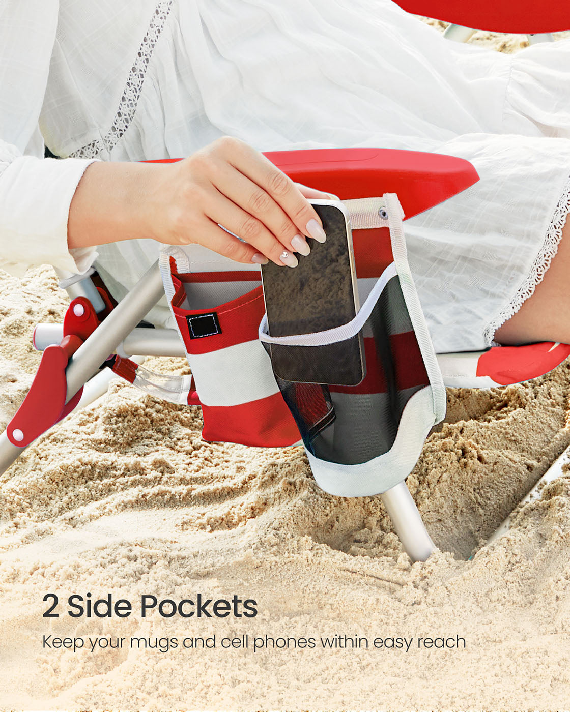 Folding Camping Chair - Aluminium - Red and White - Portable with Pillow and Reclinable Feature
