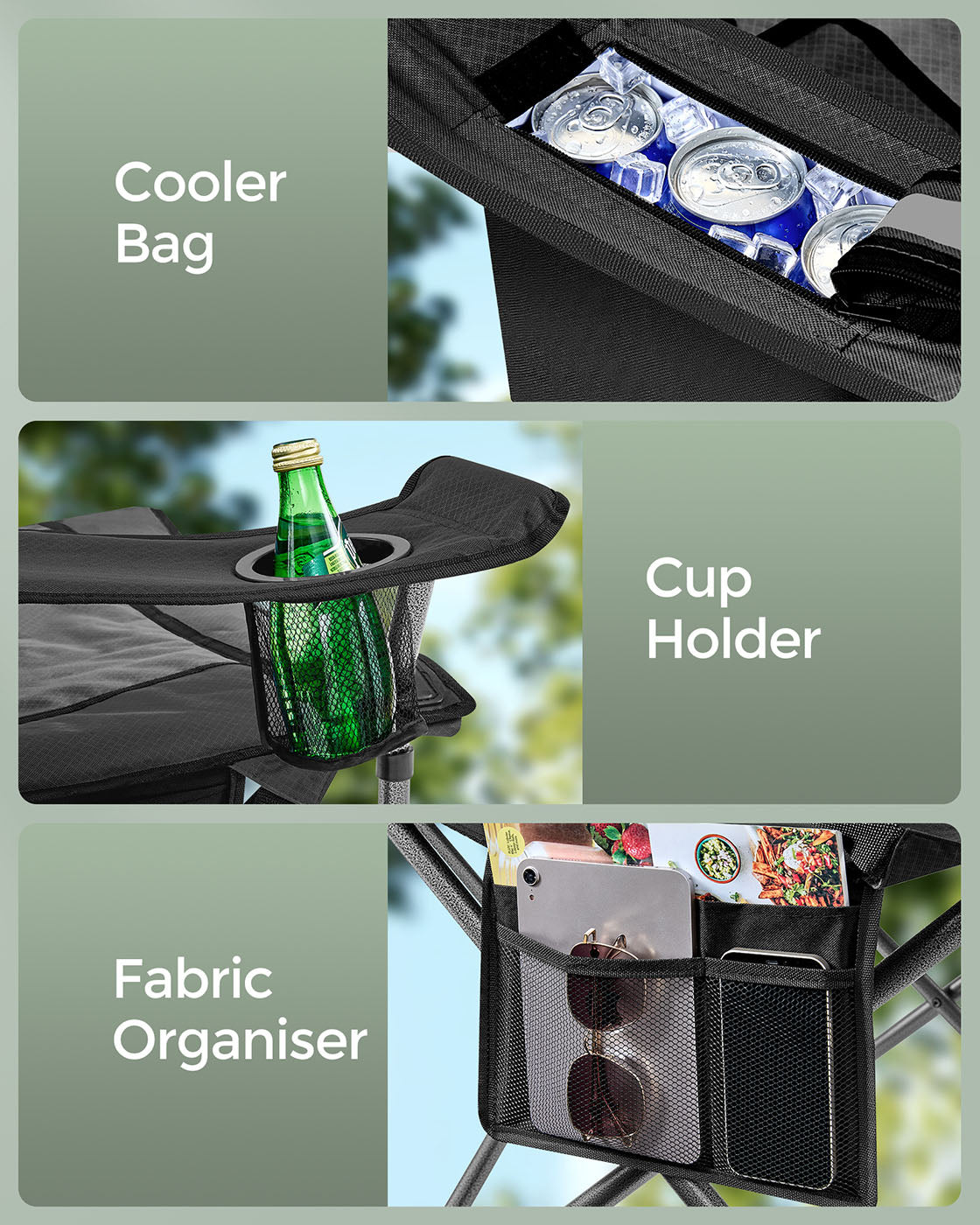 Folding Camping Chair - Foam - Ink Black - High Backrest with Cup Holder