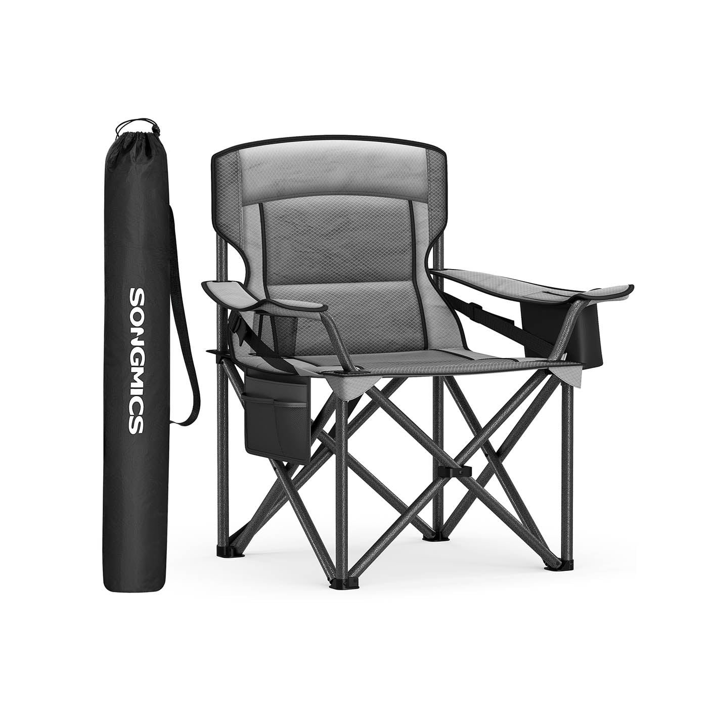 Folding Camping Chair - Foam Padding - Slate Grey - High Backrest with Cup Holder
