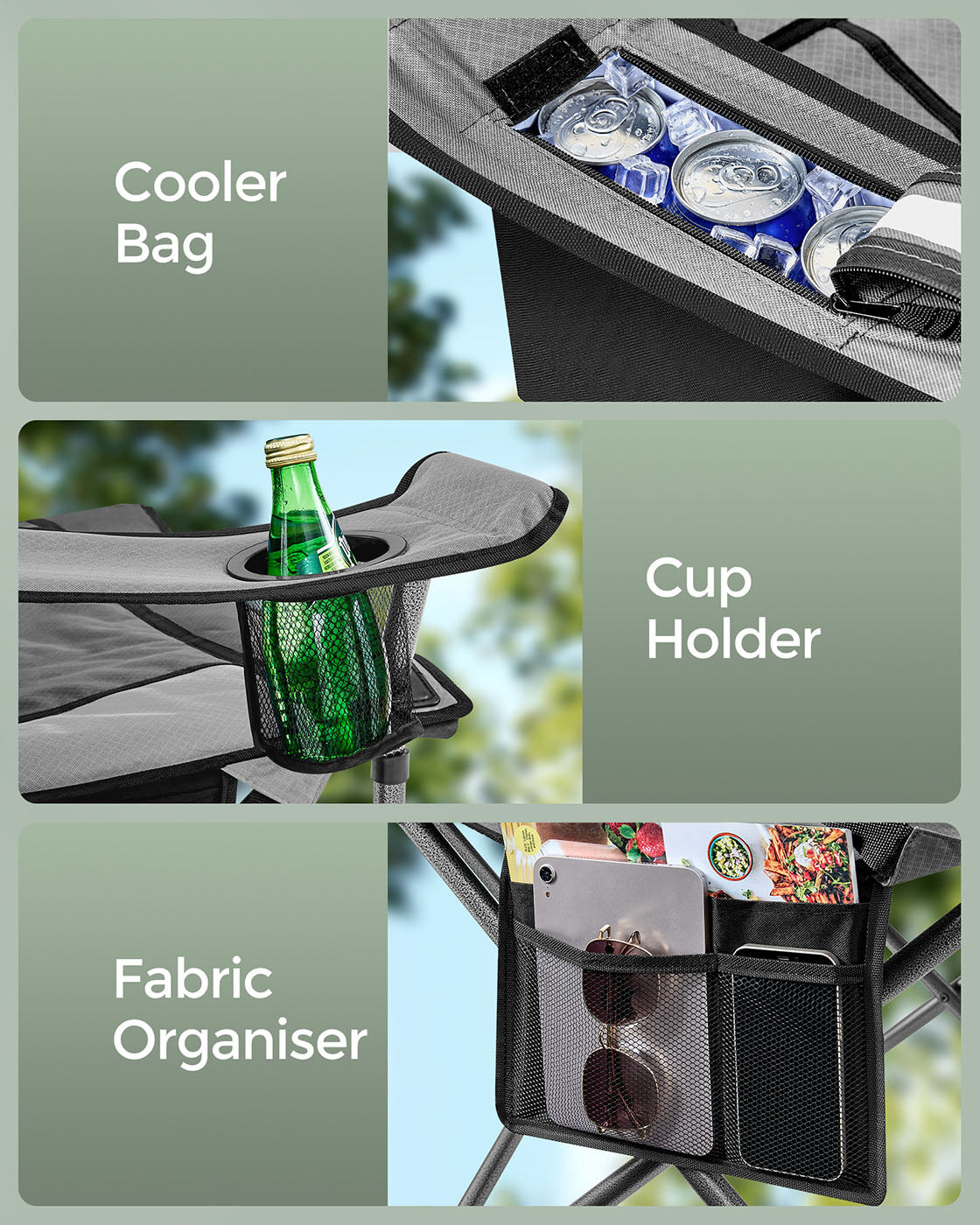 Folding Camping Chair - Foam Padding - Slate Grey - High Backrest with Cup Holder