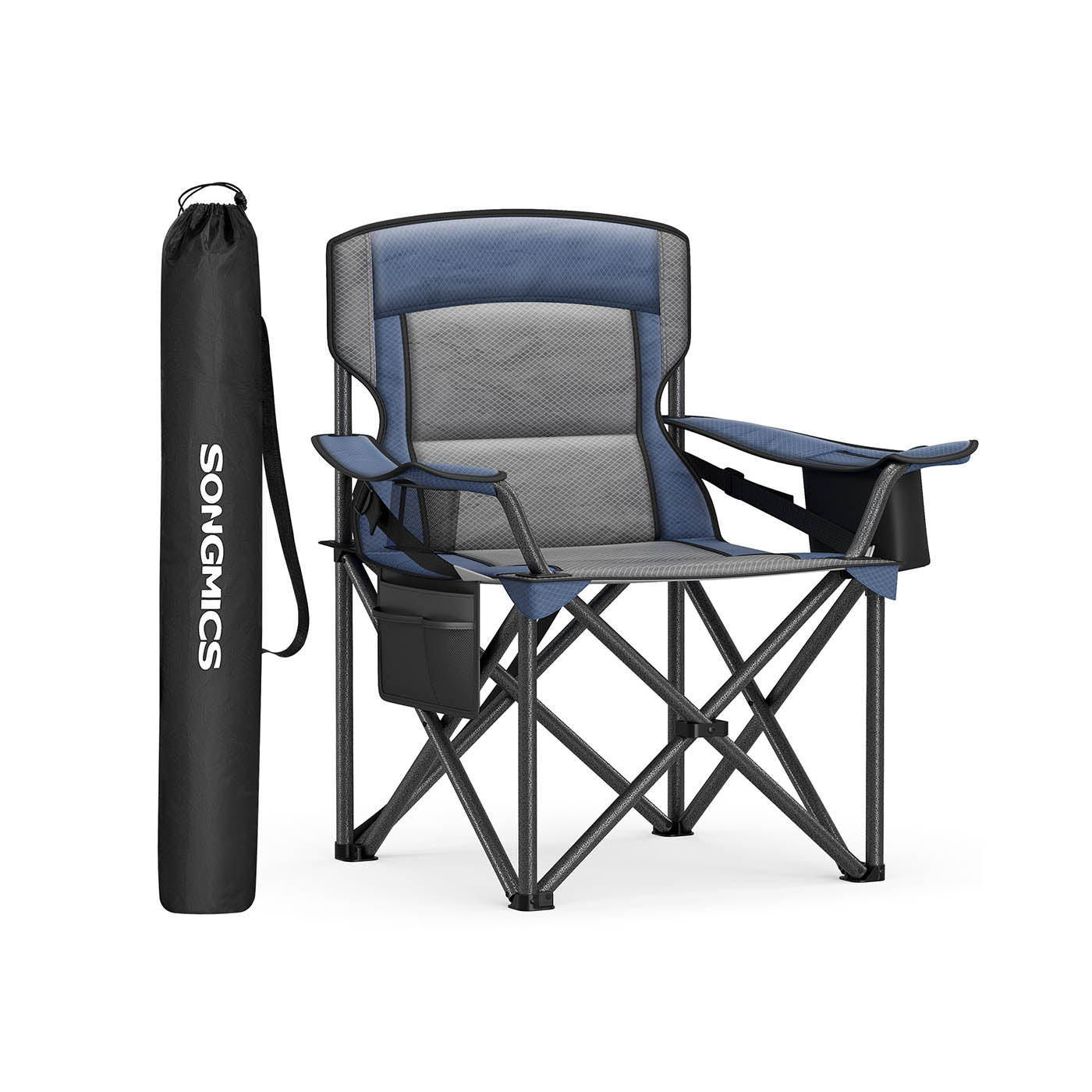 Folding Camping Chair - Foam Padding - Harbor Blue - High Backrest with Cup Holder