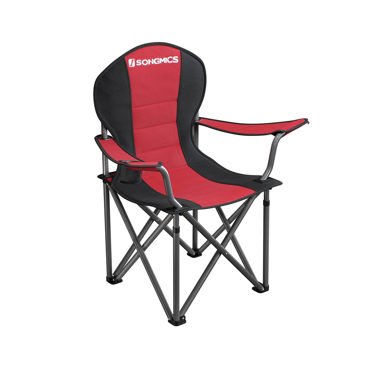 Folding Camping Chair - Fabric - Black - 250 kg Load Capacity with Cup Holder