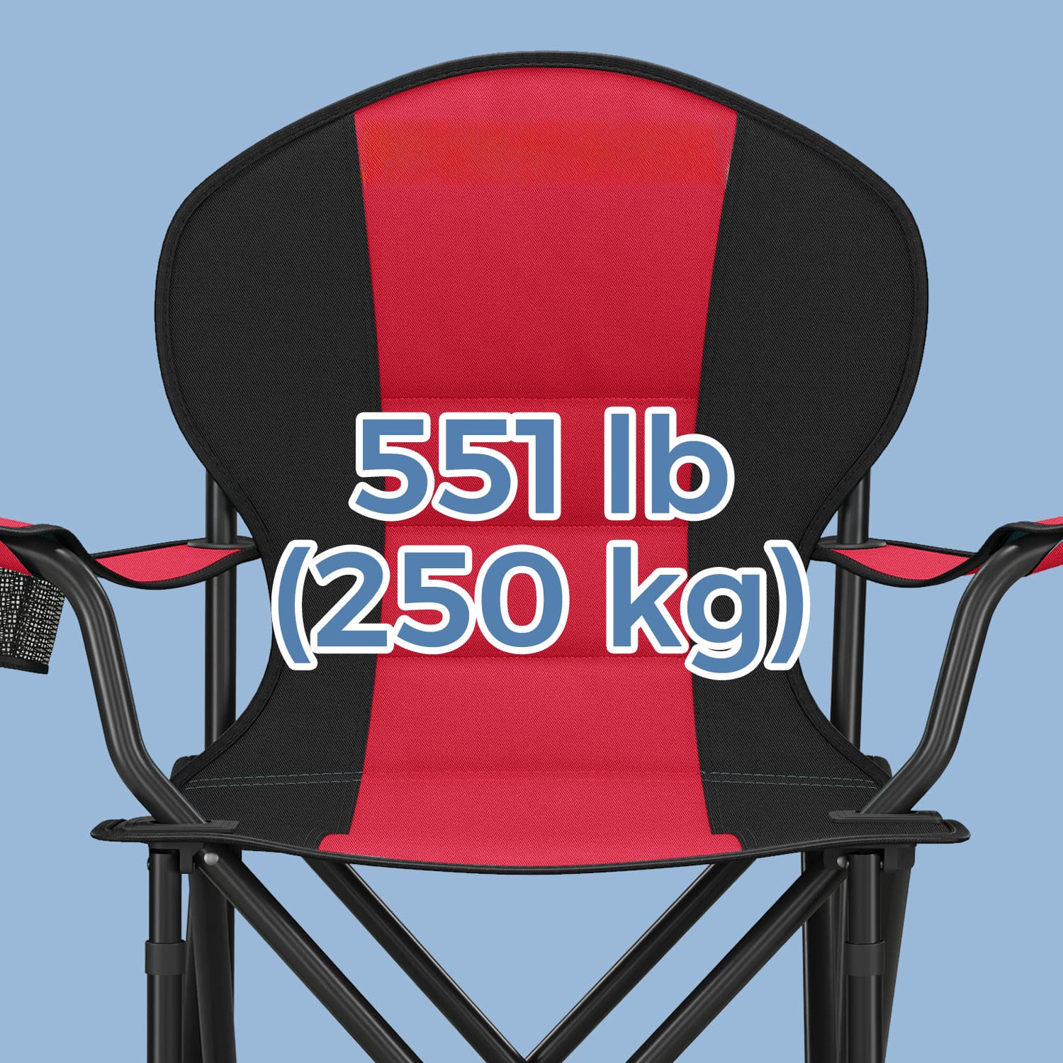 Folding Camping Chair - Heavy-Duty Metal - Grey and Black - Padded Seat with Cup Holder