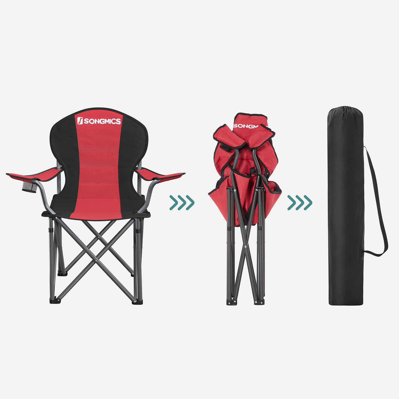 Folding Camping Chair - Fabric - Black - 250 kg Load Capacity with Cup Holder