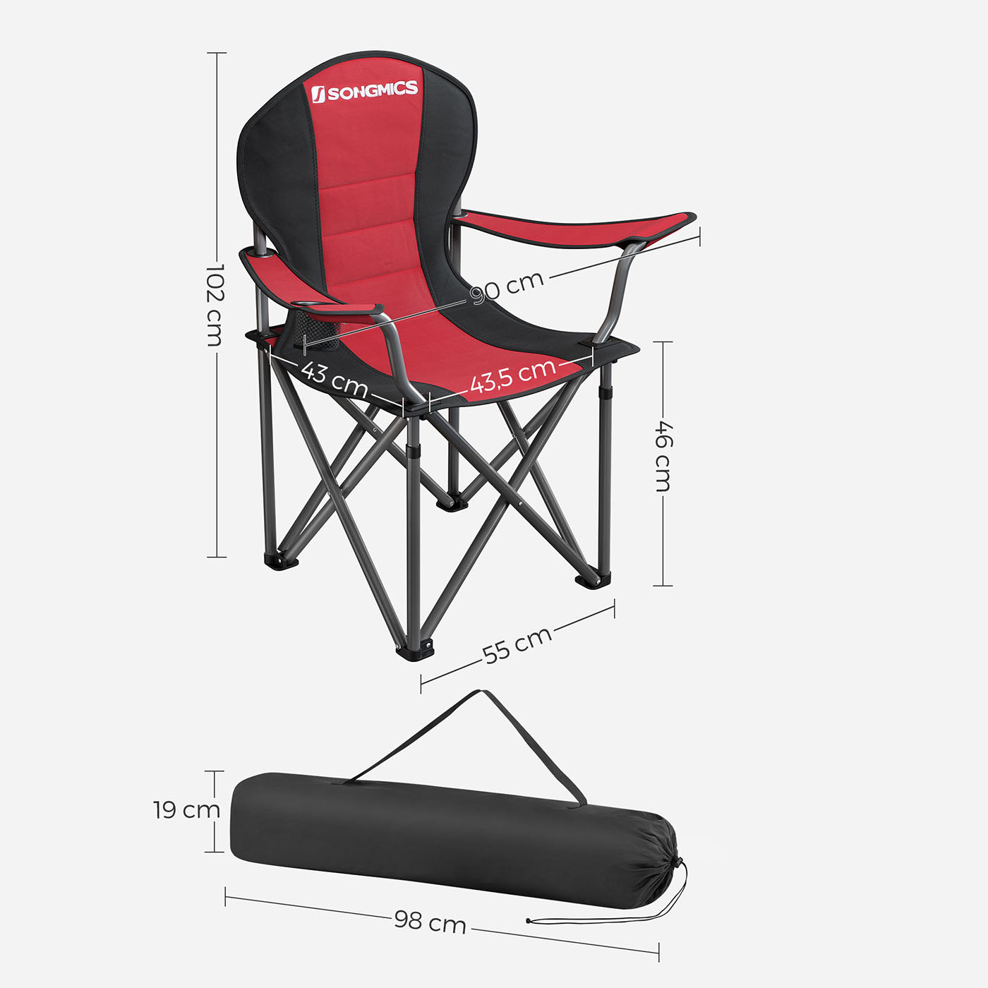 Folding Camping Chair - Fabric - Black - 250 kg Load Capacity with Cup Holder