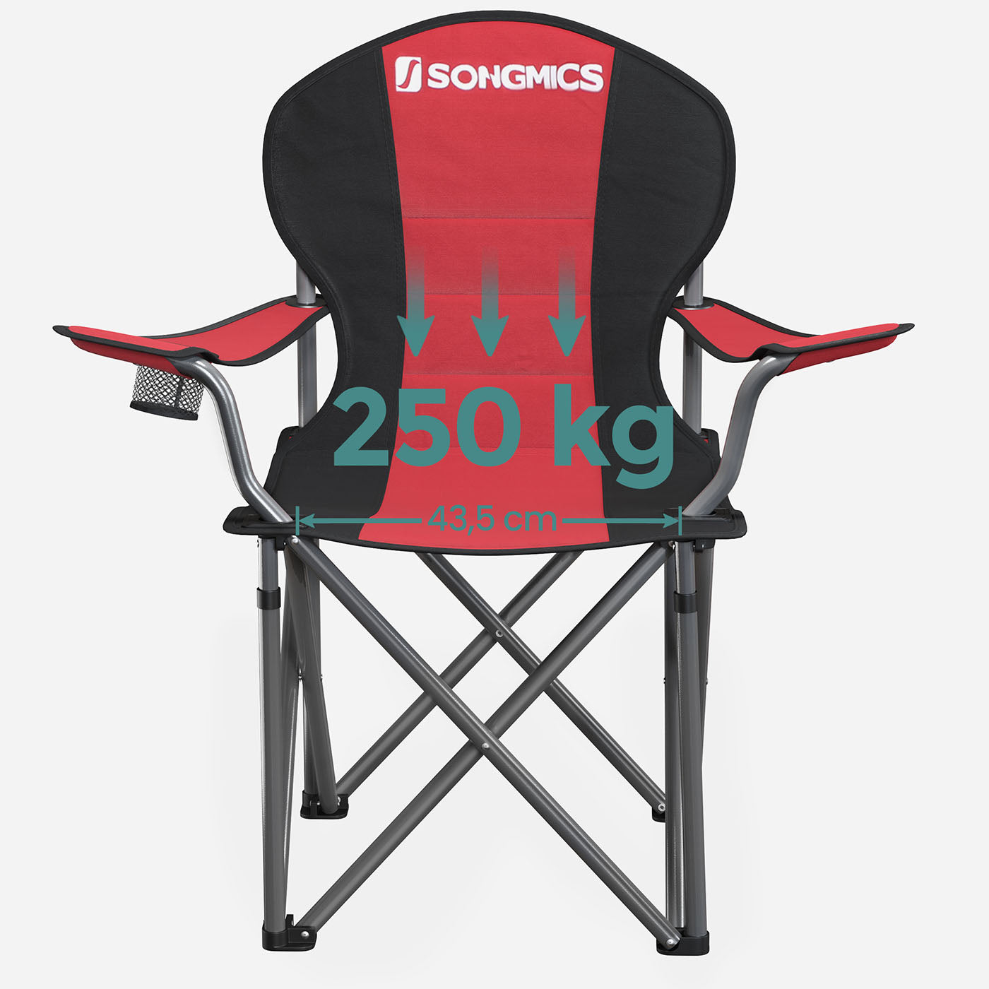 Folding Camping Chair - Fabric - Black - 250 kg Load Capacity with Cup Holder