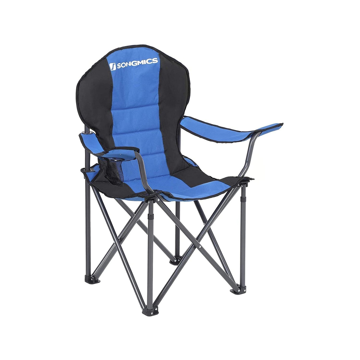 Folding Camping Chair - Fabric - Black - 250 kg Load Capacity with Cup Holder