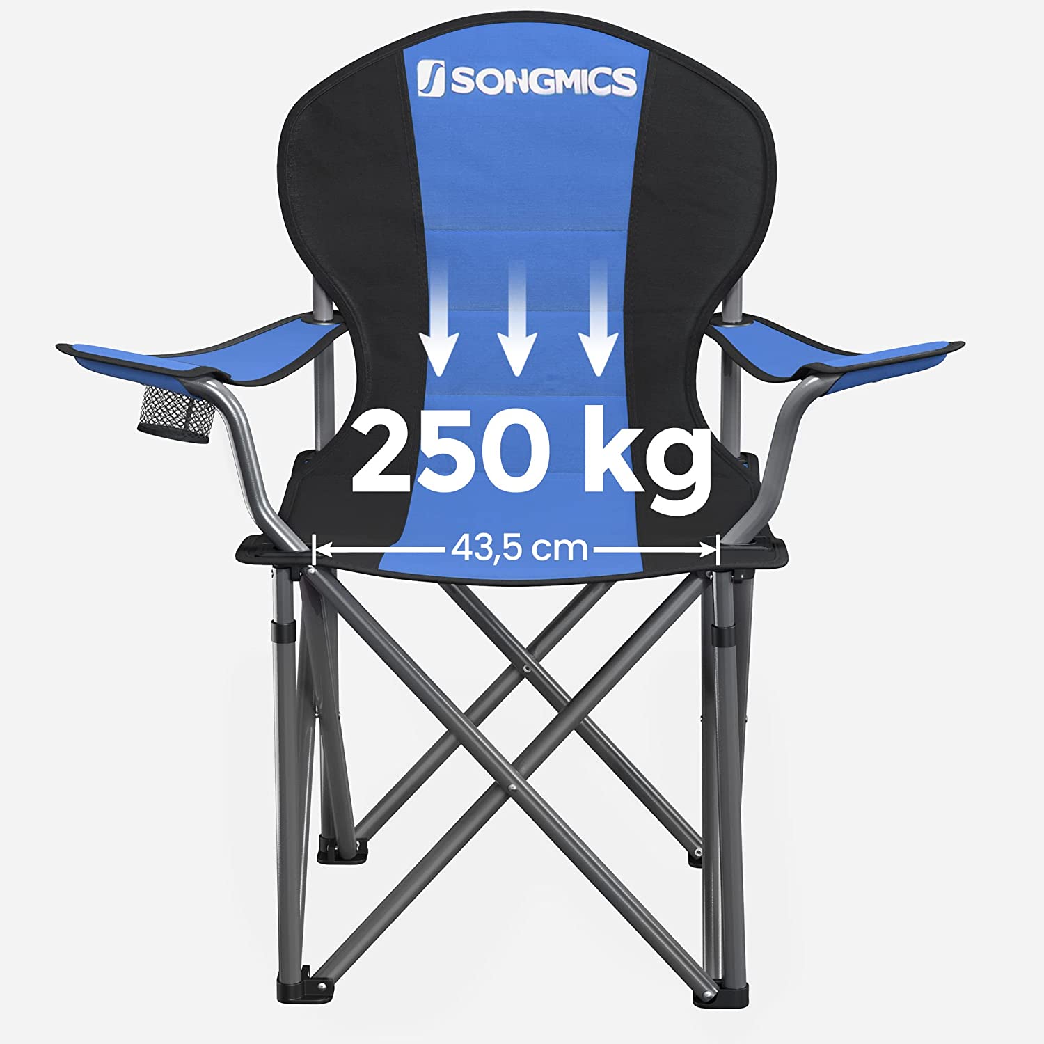 Foldable Camping Chair - Fabric - Black - 250 kg Load Capacity with Cup Holder
