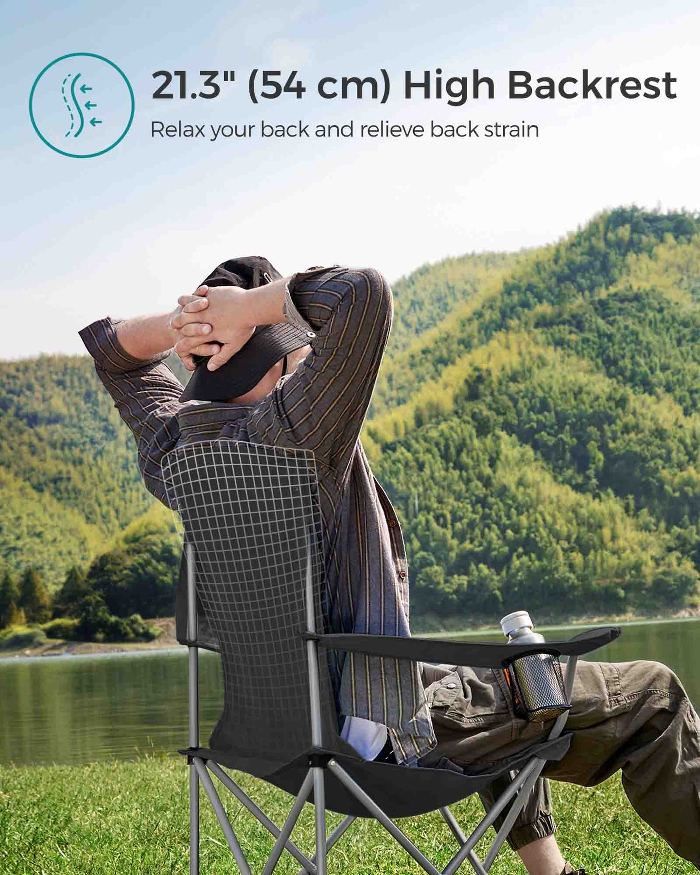 Set of 2 Folding Camping Chairs - Black - Sturdy Frame