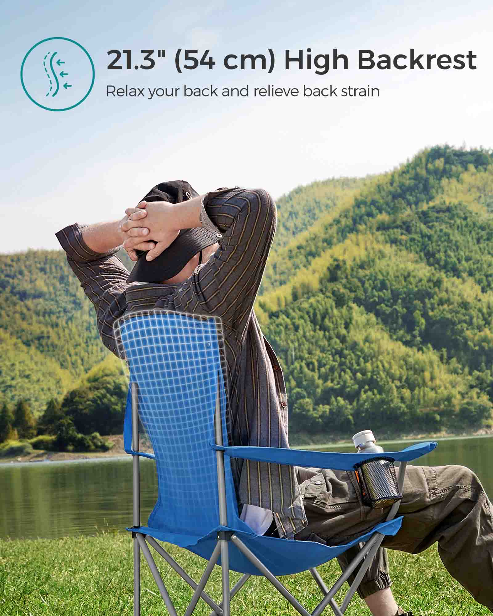 Set of 2 Folding Camping Chairs - Black - Sturdy Frame
