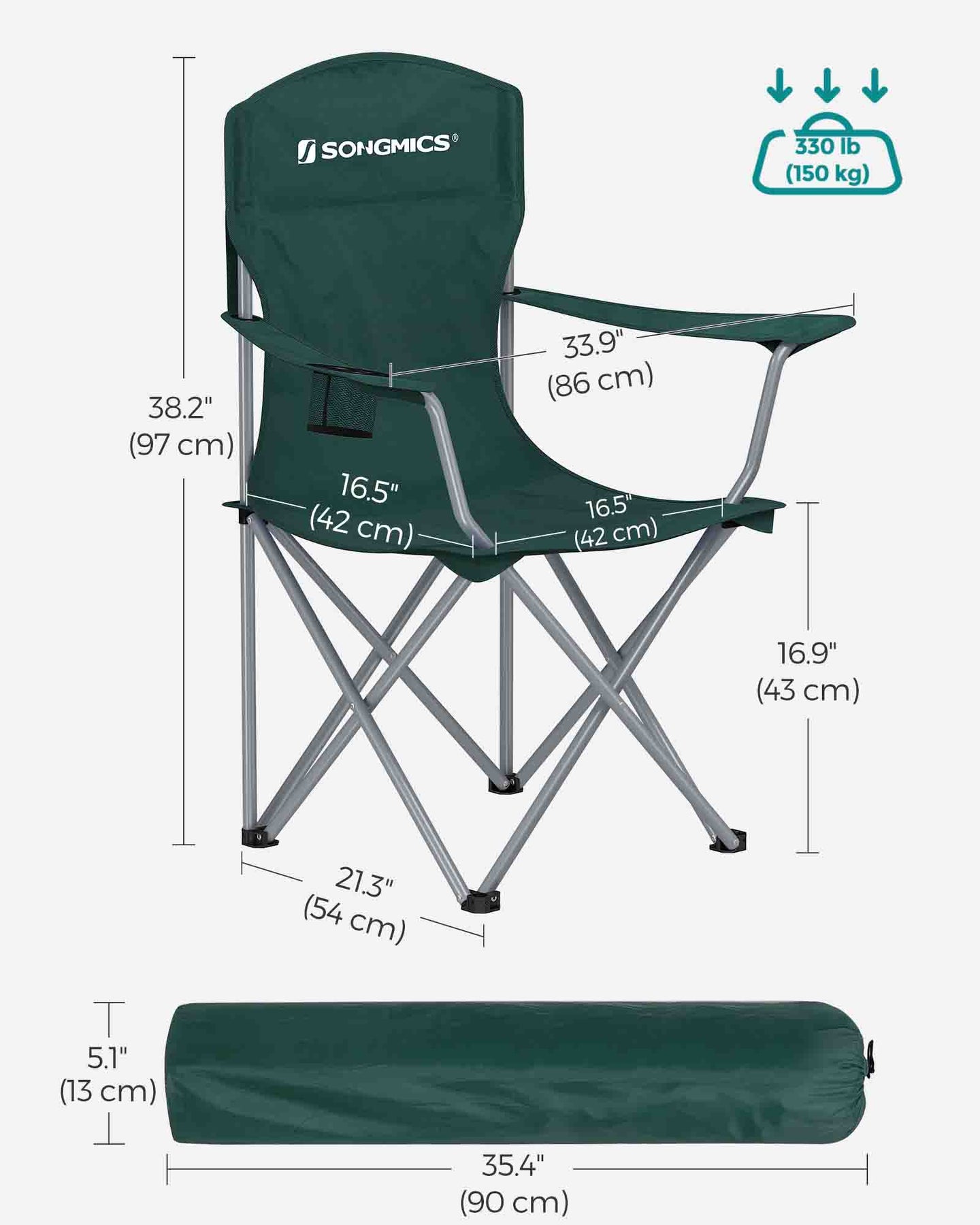 Set of 2 Foldable Camping Chairs - Sturdy Metal Frame - Black - Comfortable with Bottle Holder