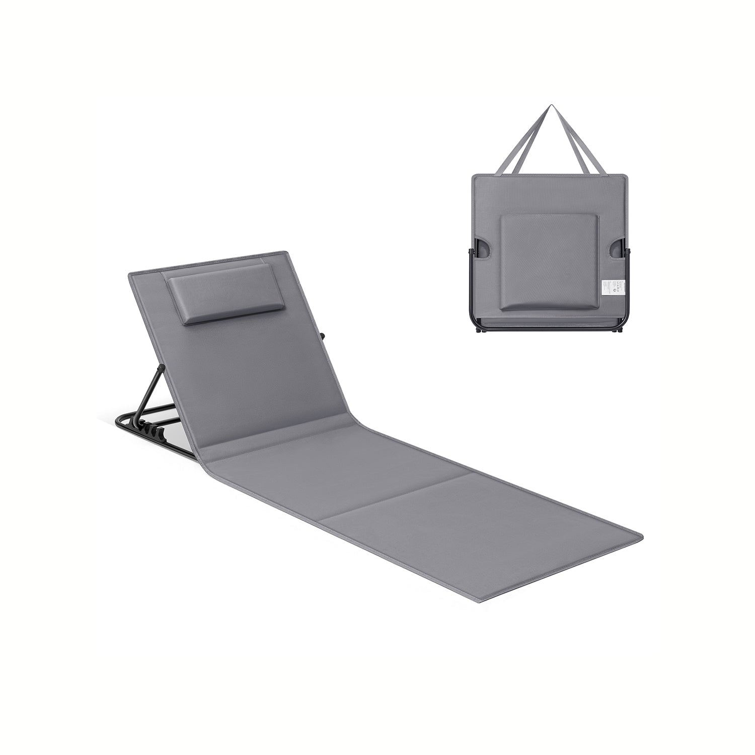 Folding Beach Sunlounger - Lightweight Fabric - Slate Grey - Portable with Reclining Backrest and Handle