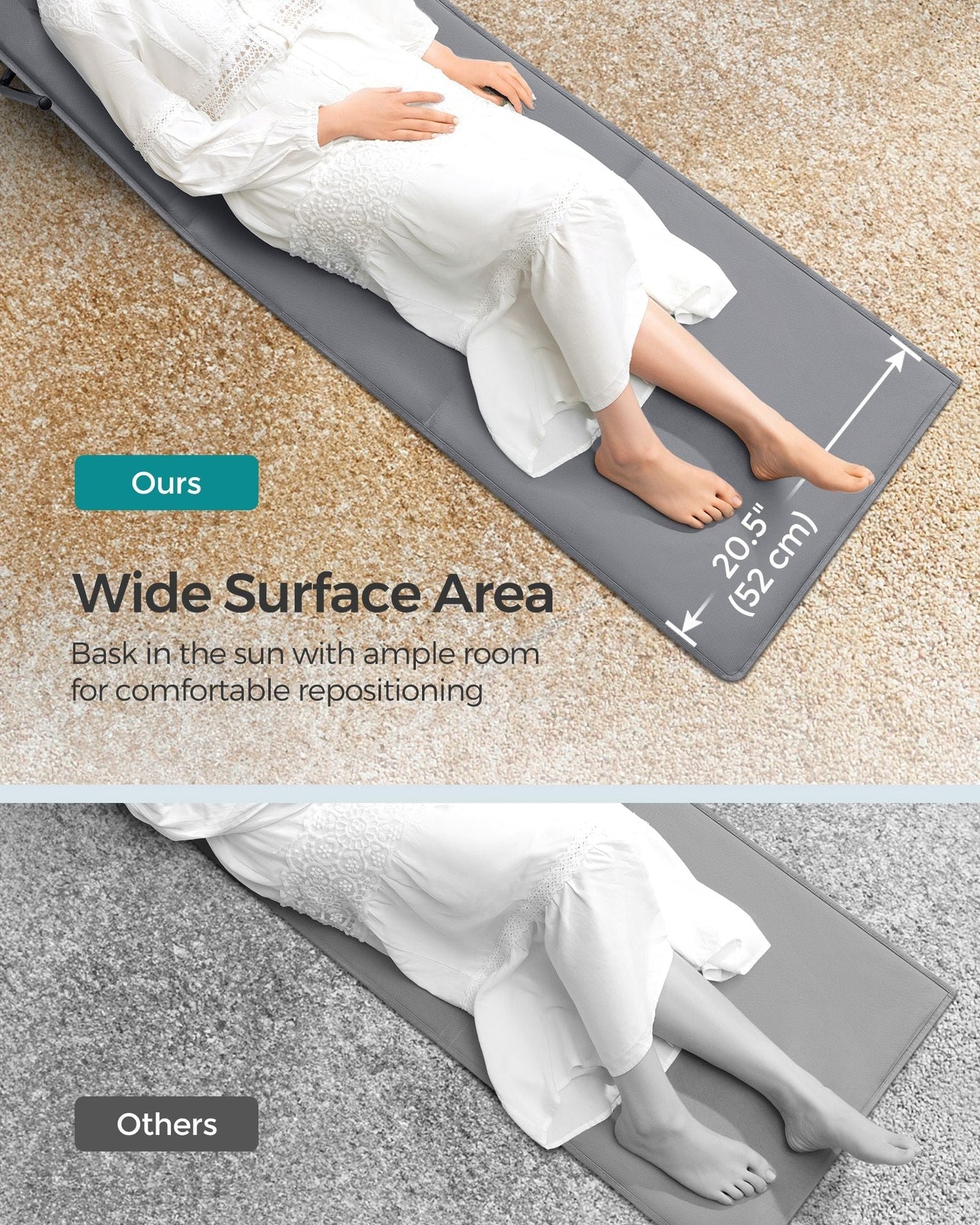 Folding Beach Sunlounger - Lightweight Fabric - Slate Grey - Portable with Reclining Backrest and Handle