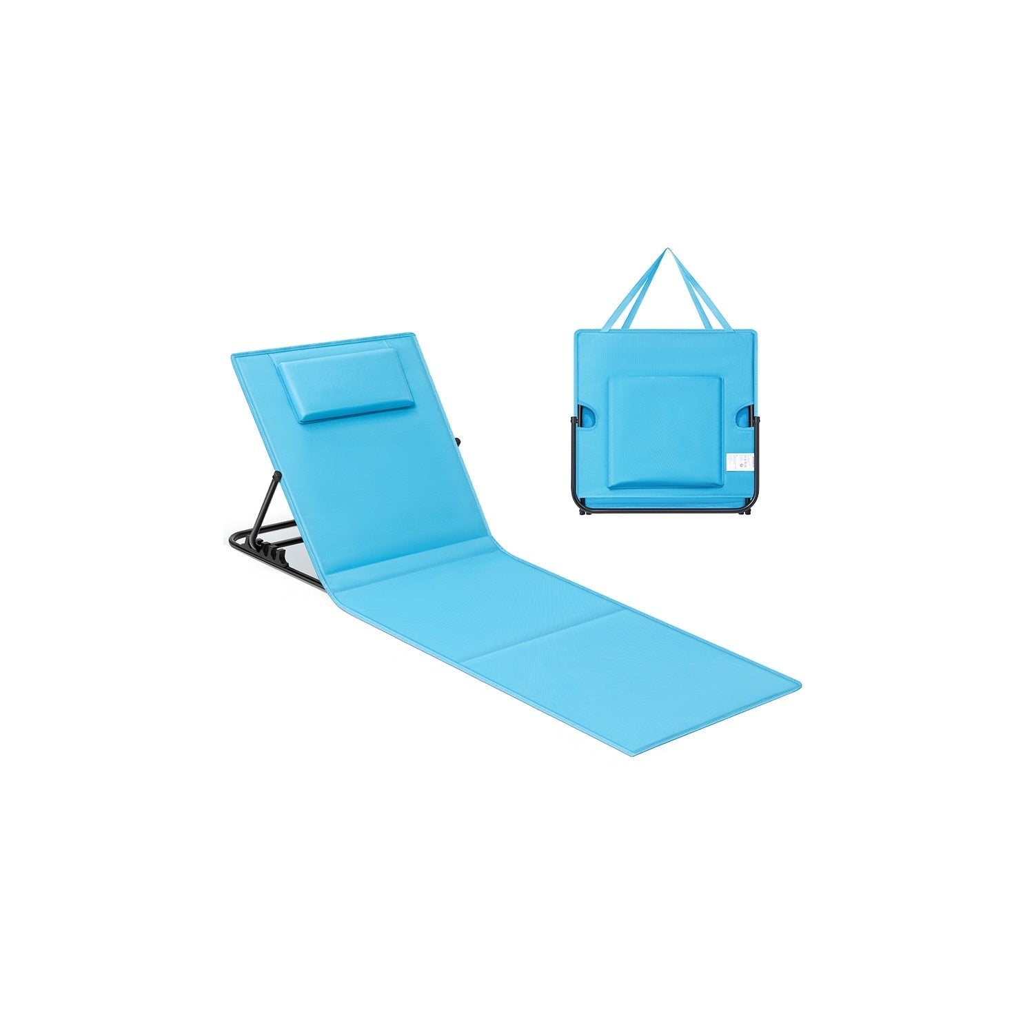 Folding Beach Sunlounger - Lightweight Fabric - Slate Grey - Portable with Reclining Backrest and Handle