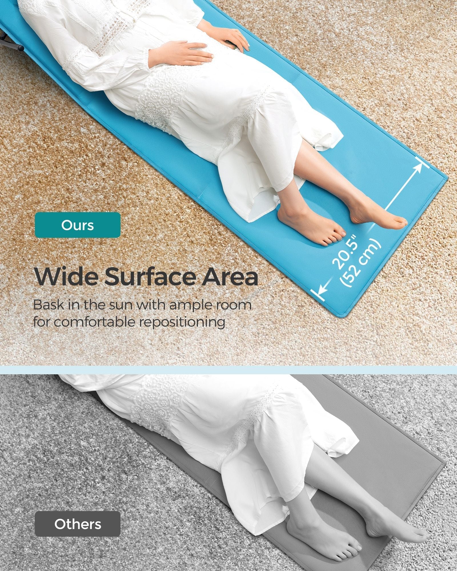 Folding Beach Sunlounger - Fabric - Sky Blue - Lightweight with Reclining Backrest and Handle
