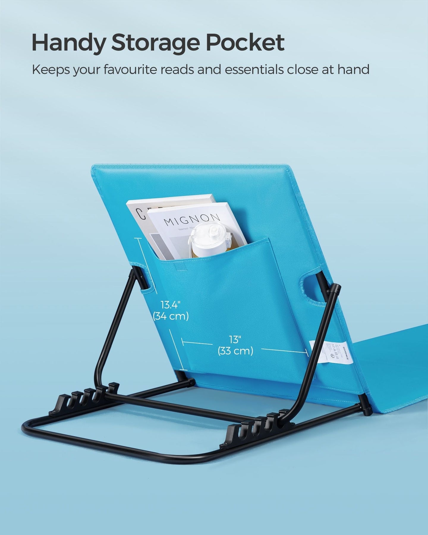 Folding Beach Sunlounger - Fabric - Sky Blue - Lightweight with Reclining Backrest and Handle