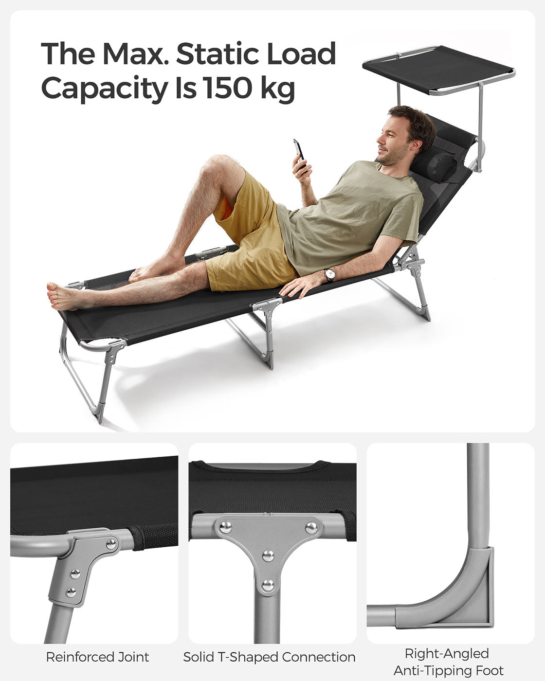 Folding Sun Lounger - Fabric - Taupe
