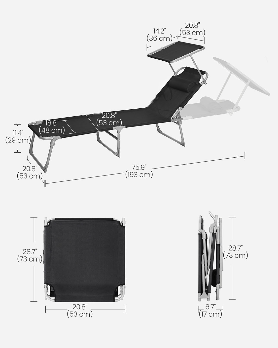 Folding Sun Lounger - Fabric - Taupe