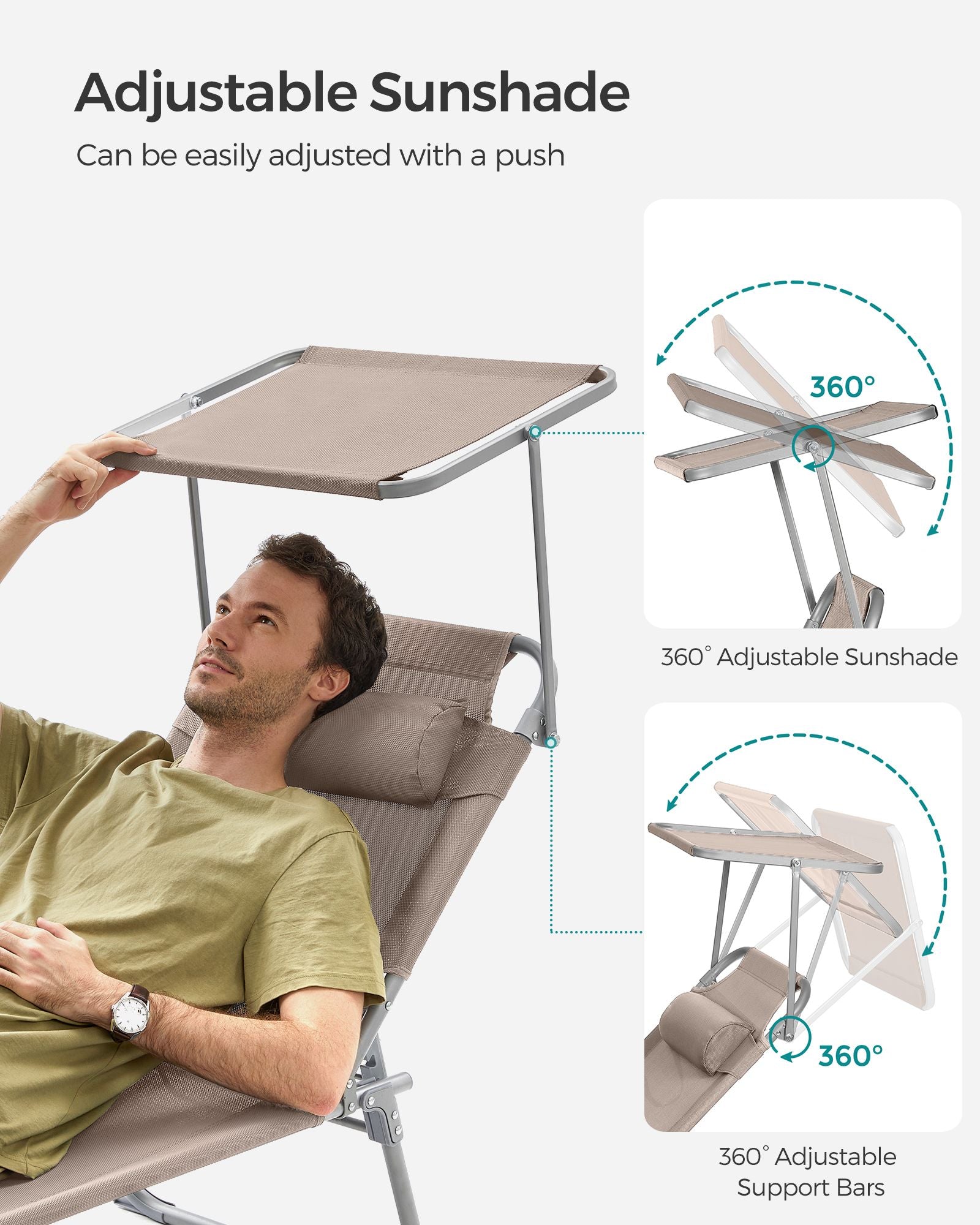 Foldable Sun Lounger - Fabric - Taupe