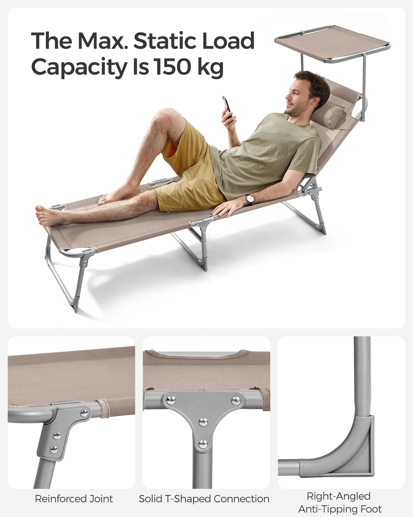 Foldable Sun Lounger - Fabric - Taupe