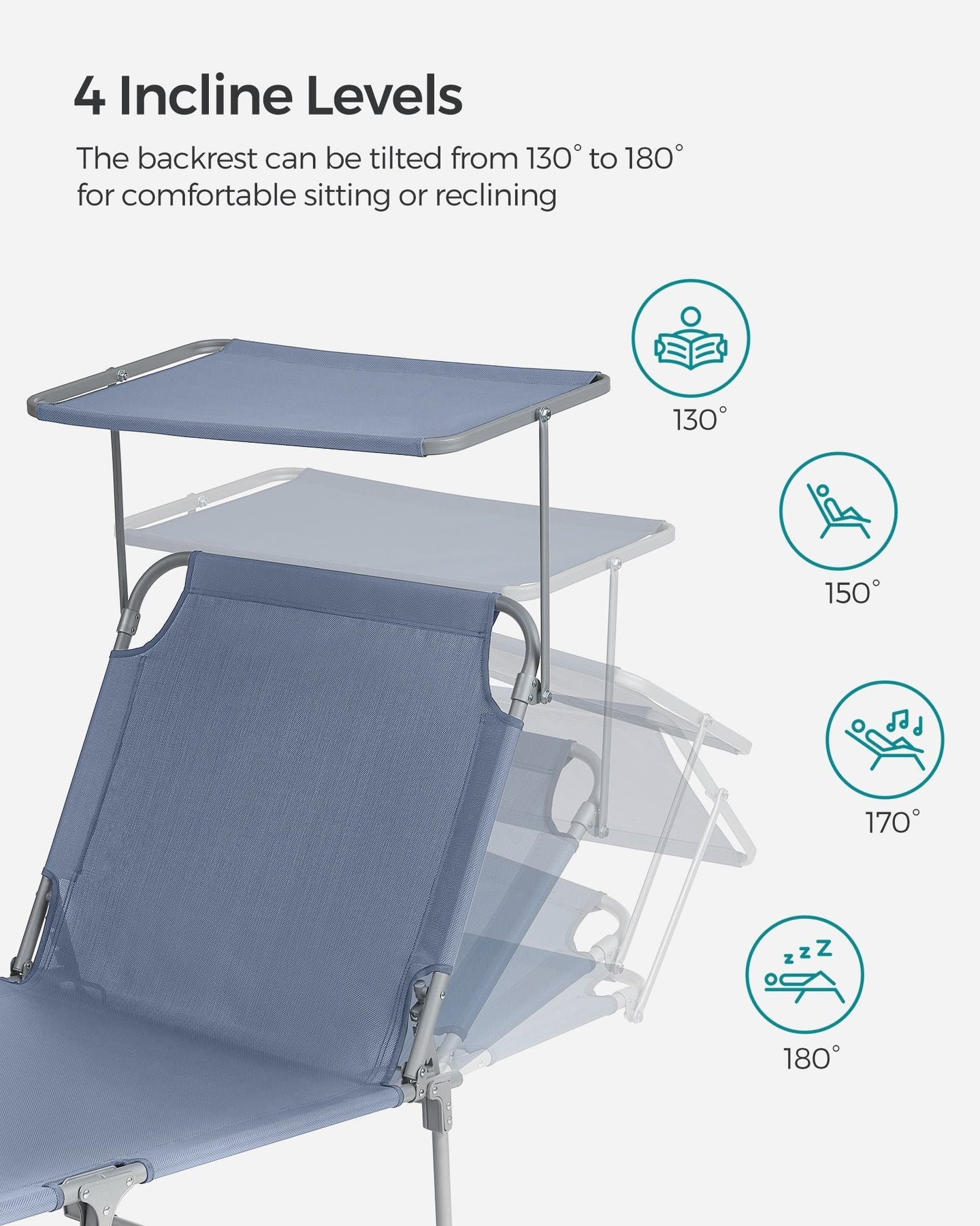 Sun Lounger - Fabric - Blue - Adjustable Backrest