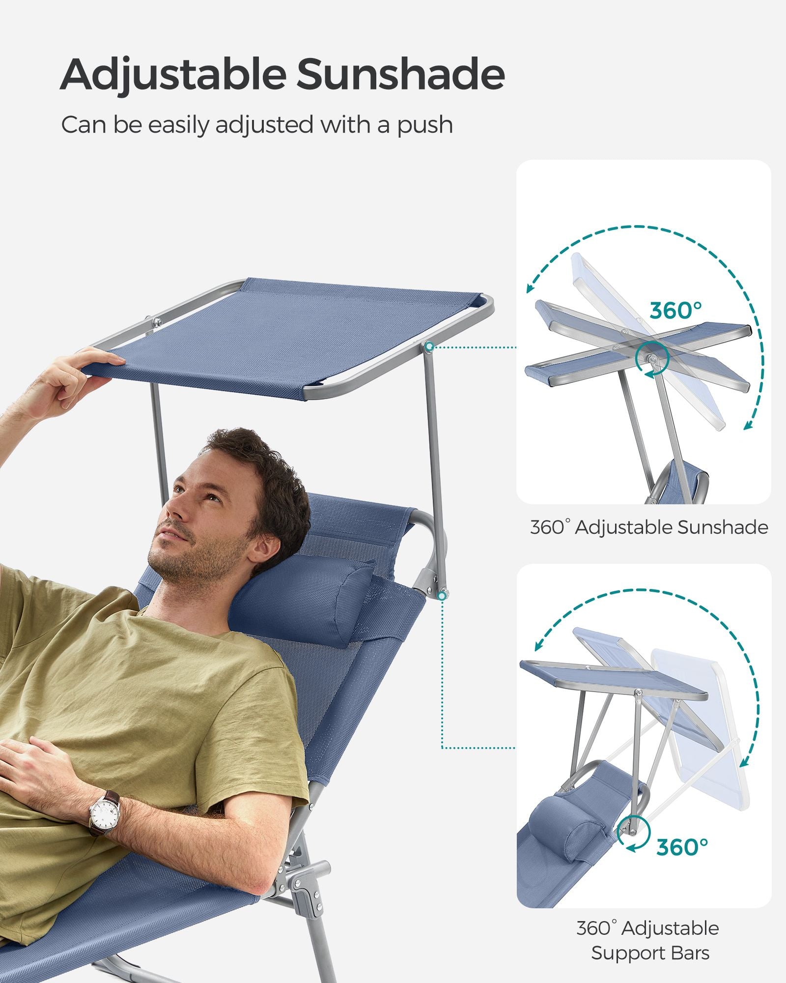 Sun Lounger - Fabric - Blue - Adjustable Backrest