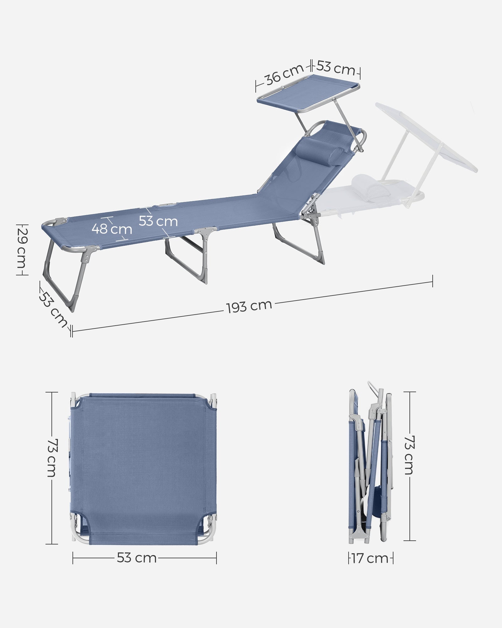Sun Lounger - Fabric - Blue - Adjustable Backrest