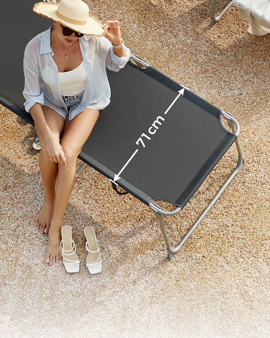 Sun Lounger - Fabric - Smoky Grey - Adjustable with Pillow and Sunshade