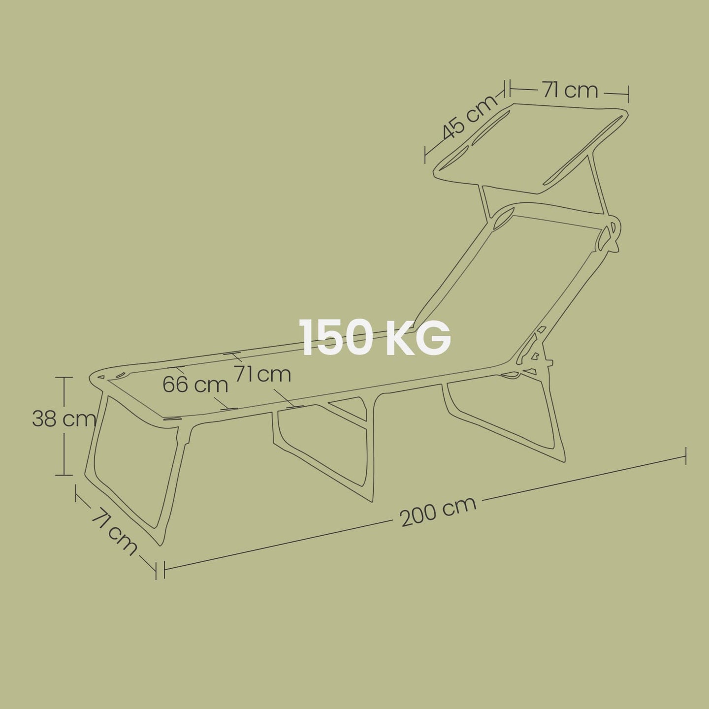 Sun Lounger - Fabric - Anthracite Grey - Folding Design with Adjustable Backrest and Sunshade Headrest