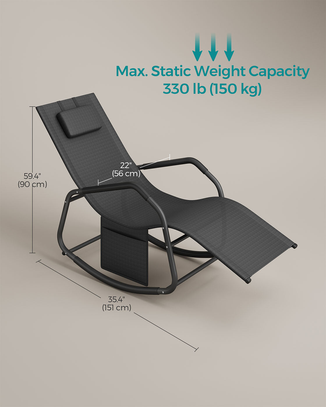 Outdoor Lounger Recliner - Steel Frame - Ink Black - Adjustable Headrest with Anti-Tipping Stops